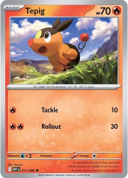 Tepig 011/086 Common White Flare Pokémon card