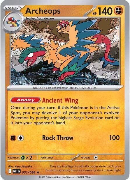 Archeops 051/086 Rare White Flare Pokémon card