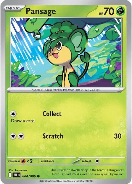 Pansage 004/086 Common Black Bolt Pokémon card