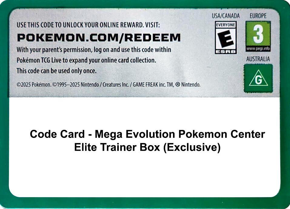 Code Card - Mega Evolution Pokemon Center Elite Trainer Box (Exclusive) - Code Card ME01: Mega Evolution