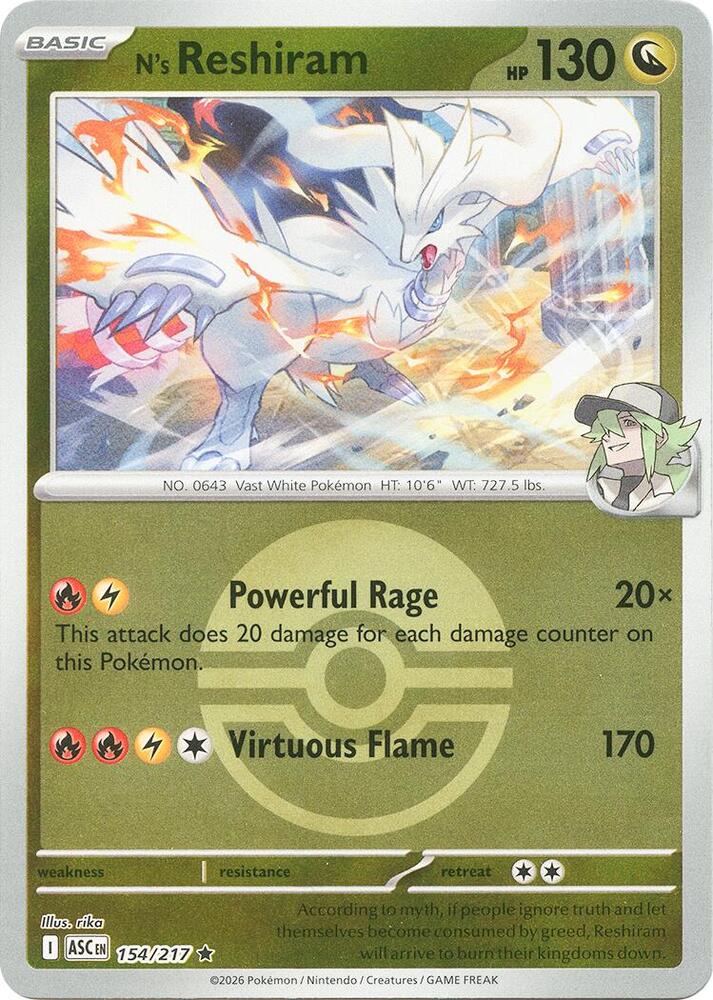 N's Reshiram (Poke Ball) - 154/217 Rare ME: Ascended Heroes