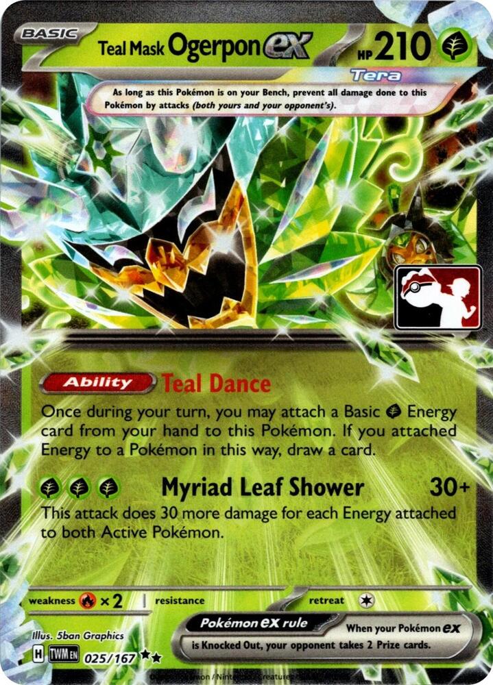 Teal Mask Ogerpon ex - 025/167 (Prize Pack Series 7) Double Rare Prize Pack Series Cards