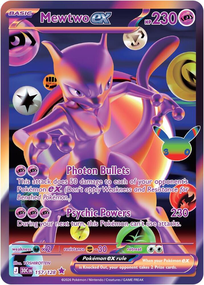 Mewtwo ex 157/128 Futuristic Rare 30th Celebration Pokémon card