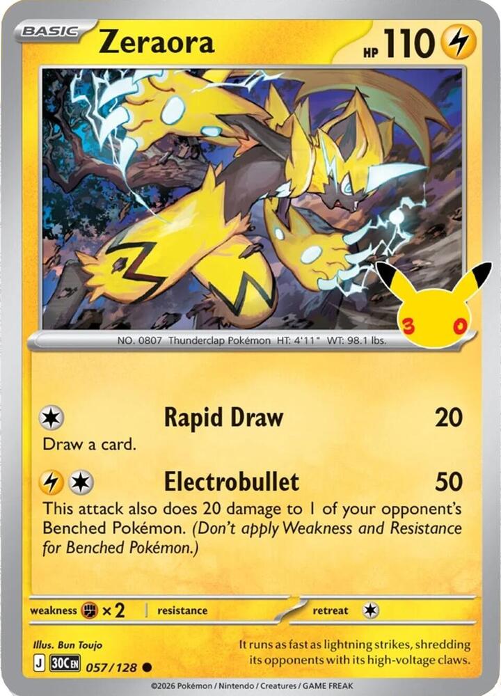 Zeraora 057/128 Common 30th Celebration Pokémon card