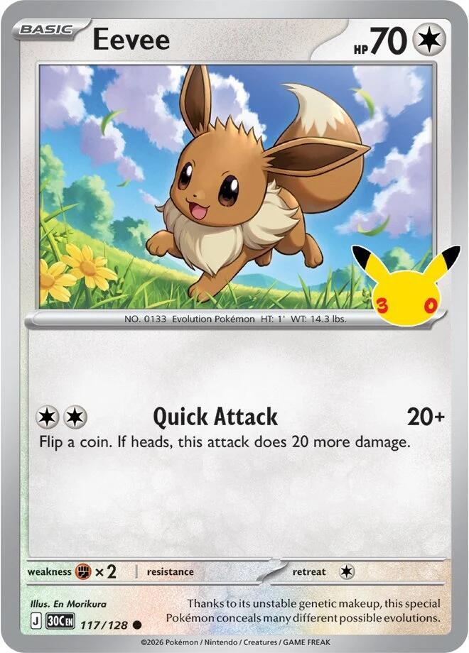 Eevee - 117/128 117/128 Common 30th Celebration Pokémon card