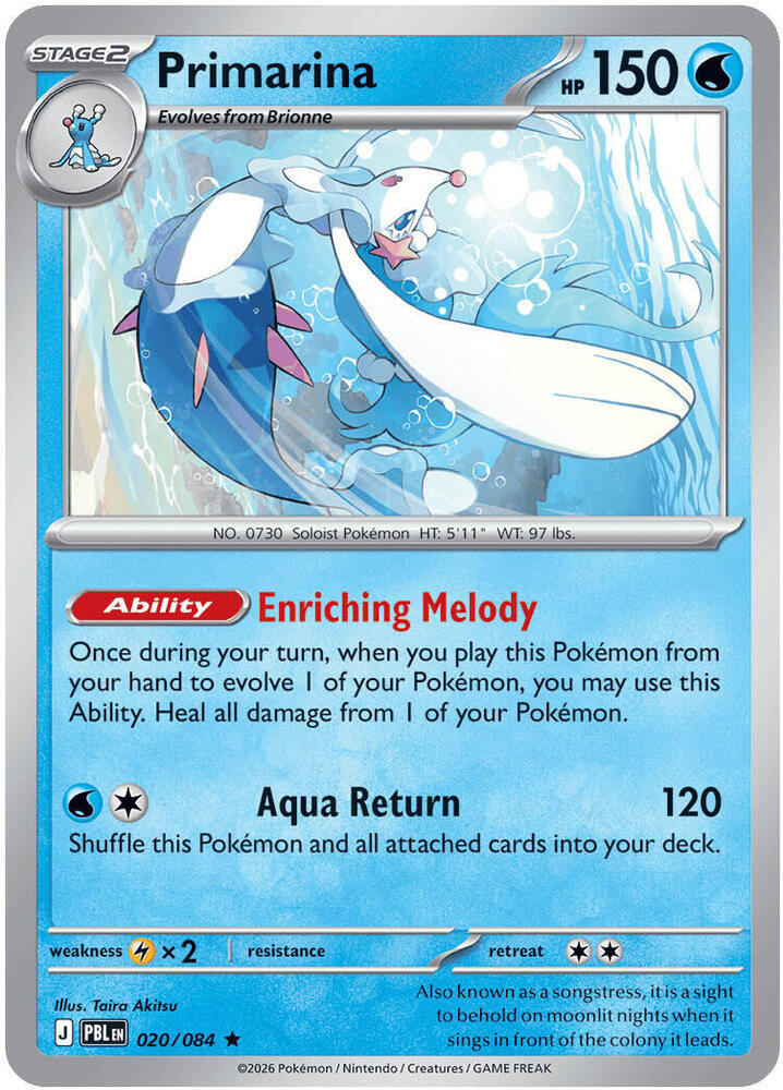 Primarina - 020/084 020/084 Rare Pitch Black Pokémon card