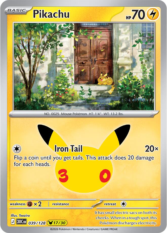 Pikachu - 039/128 039/128 Pikachu Rare 30th Celebration Pokémon card