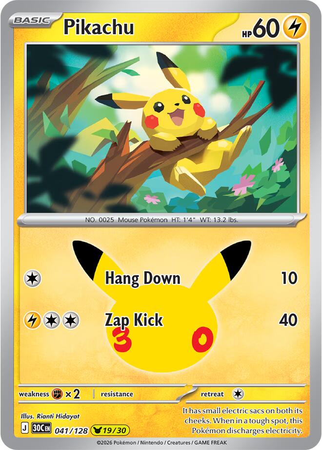 Pikachu - 041/128 041/128 Pikachu Rare 30th Celebration Pokémon card