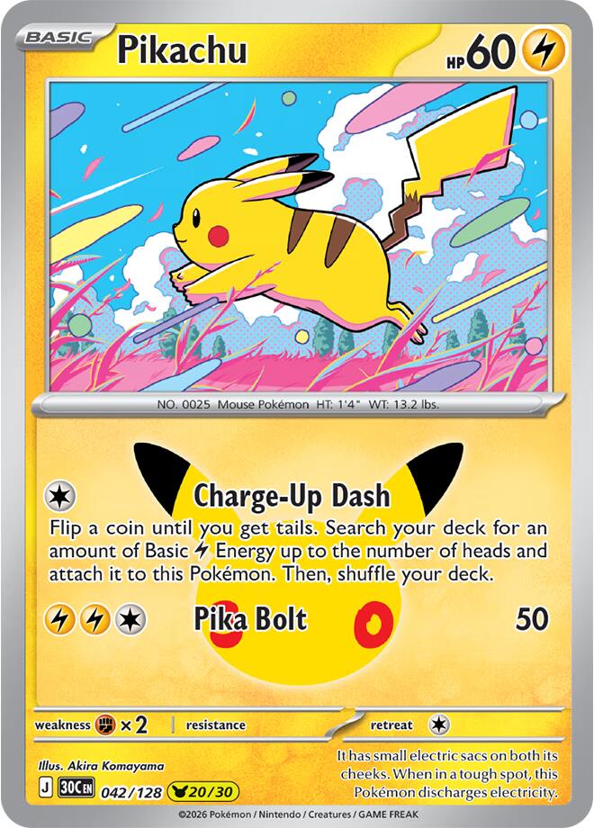 Pikachu - 042/128 042/128 Pikachu Rare 30th Celebration Pokémon card