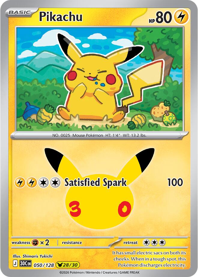Pikachu - 050/128 050/128 Pikachu Rare 30th Celebration Pokémon card