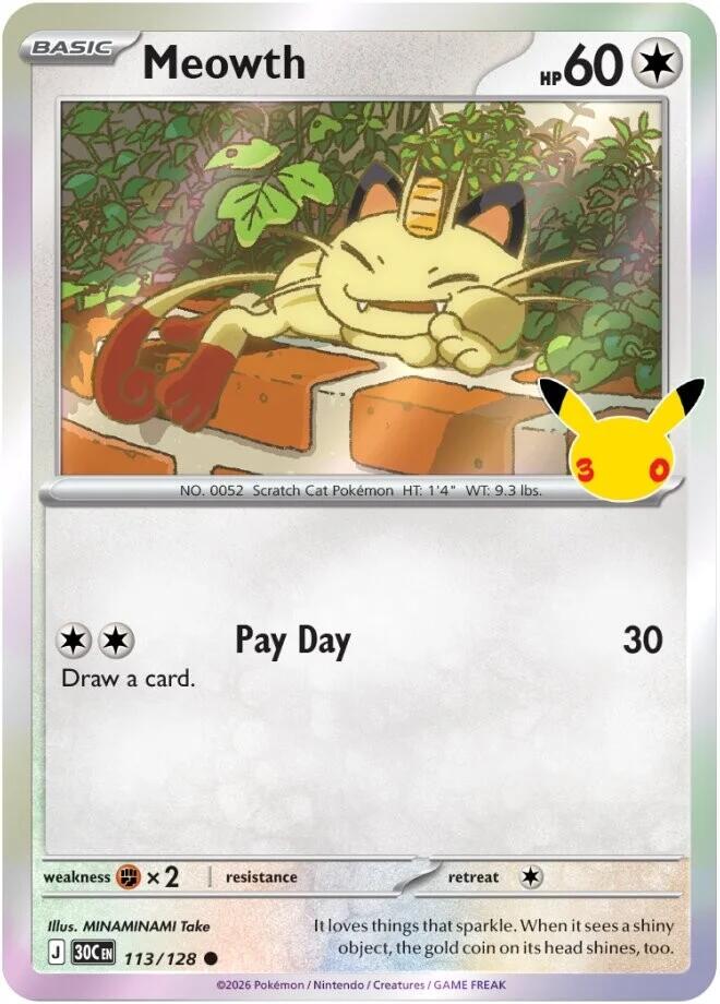Meowth - 113/128 113/128 Common 30th Celebration Pokémon card