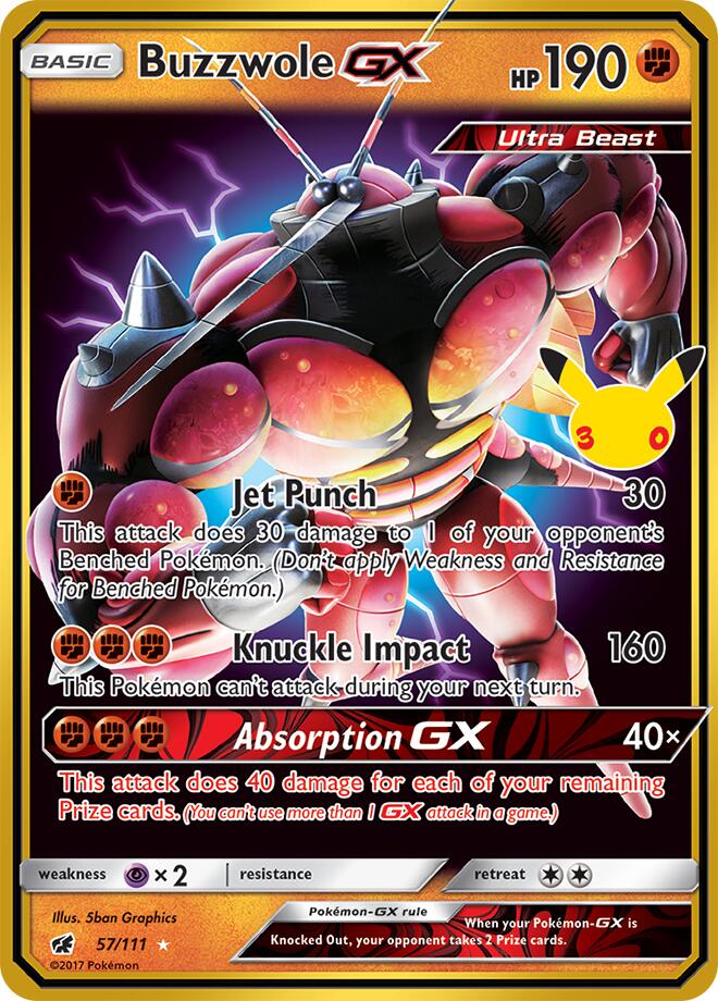 Buzzwole GX 57/111 Classic Collection 30th Celebration Classic Collection Pokémon card