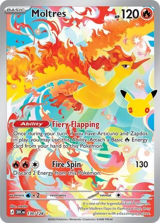 Moltres - 130/128 130/128 Illustration Rare 30th Celebration Pokémon card