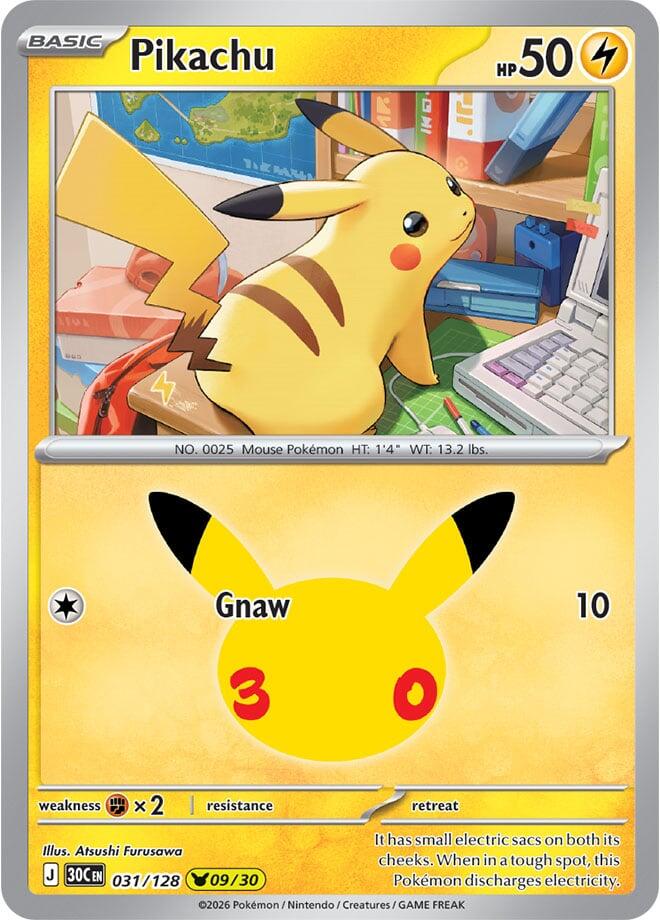Pikachu - 031/128 031/128 Pikachu Rare 30th Celebration Pokémon card