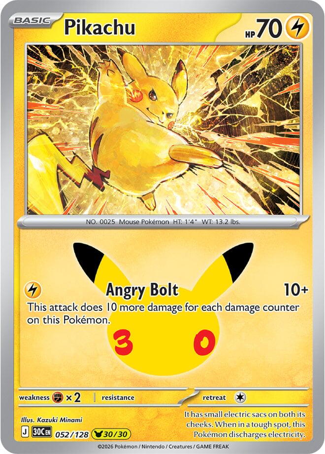 Pikachu - 052/128 052/128 Pikachu Rare 30th Celebration Pokémon card