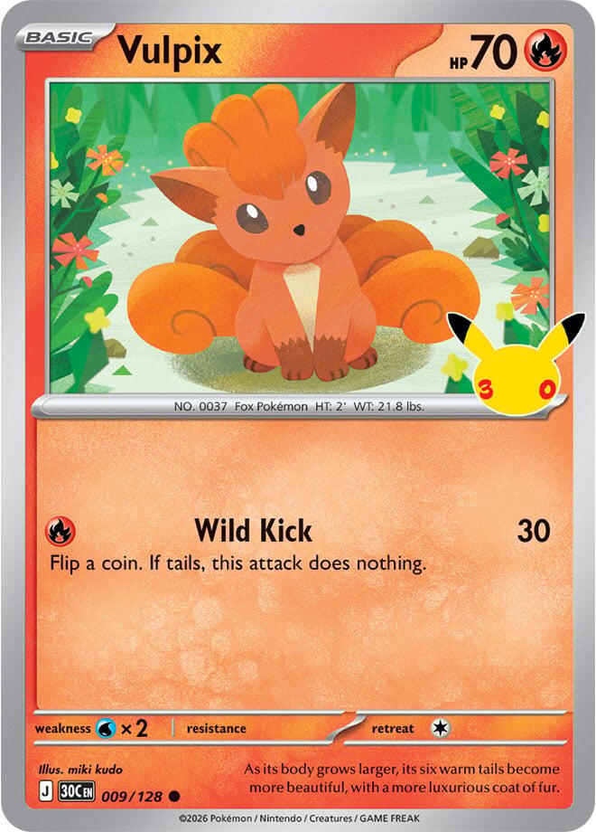 Vulpix 009/128 Common 30th Celebration Pokémon card