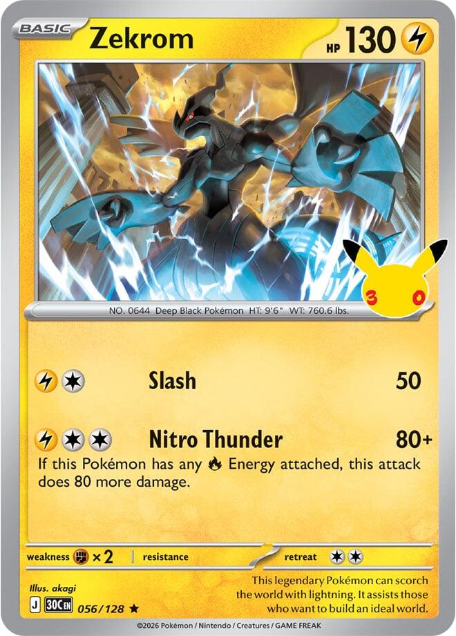 Zekrom 056/128 Rare 30th Celebration Pokémon card