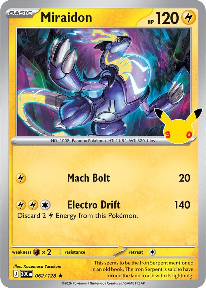Miraidon 062/128 Rare 30th Celebration Pokémon card