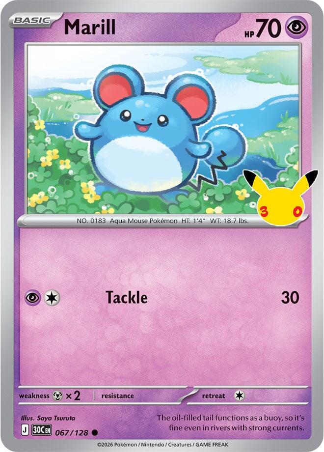 Marill 067/128 Common 30th Celebration Pokémon card