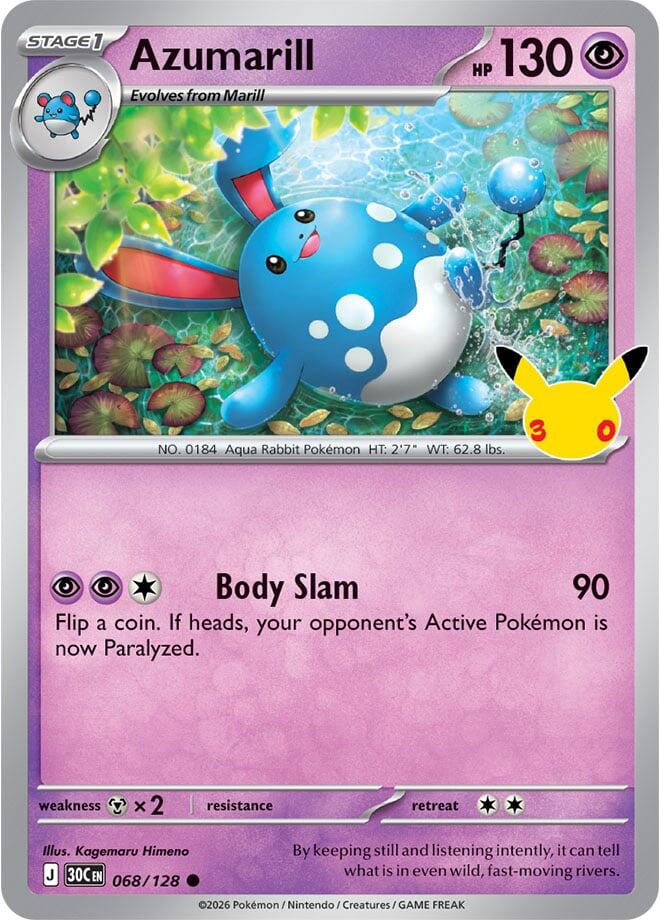 Azumarill 068/128 Common 30th Celebration Pokémon card
