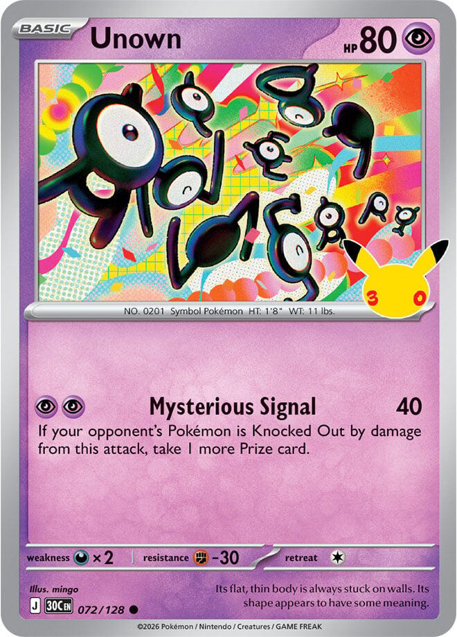 Unown 072/128 Common 30th Celebration Pokémon card