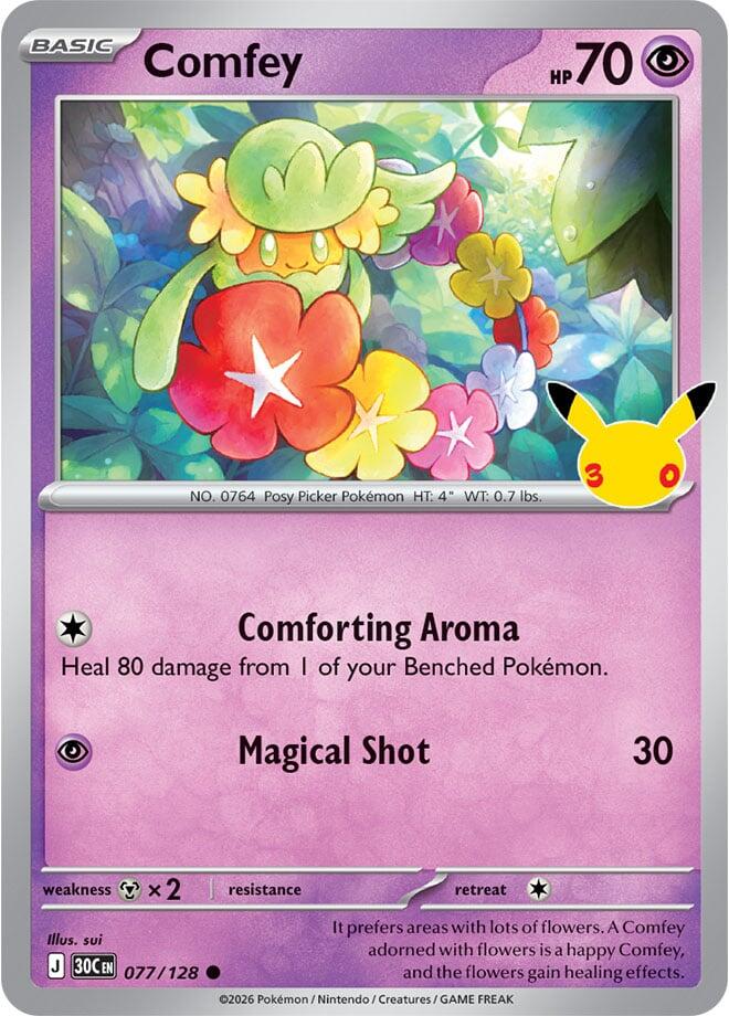 Comfey 077/128 Common 30th Celebration Pokémon card