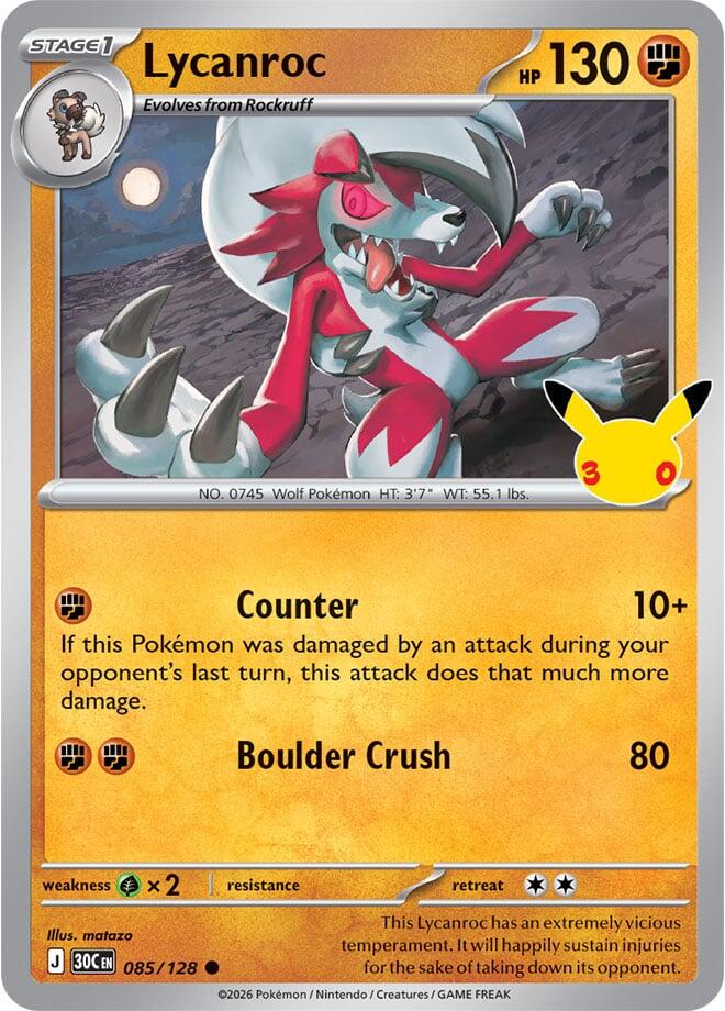 Lycanroc - 085/128 085/128 Common 30th Celebration Pokémon card
