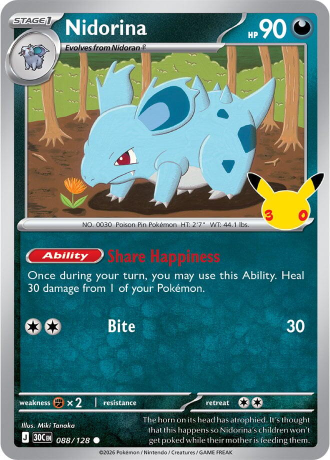 Nidorina 088/128 Common 30th Celebration Pokémon card