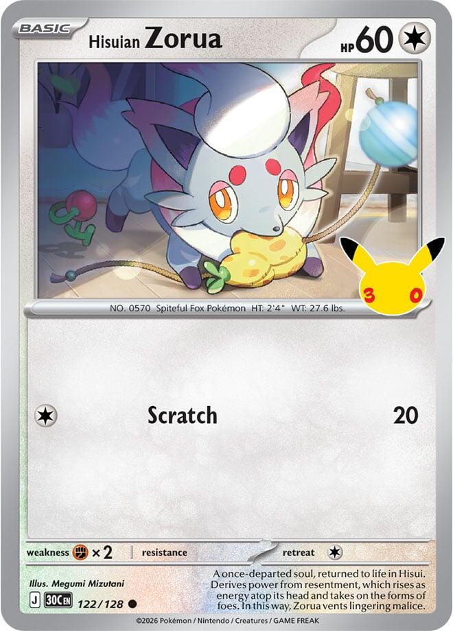 Hisuian Zorua - 122/128 122/128 Common 30th Celebration Pokémon card