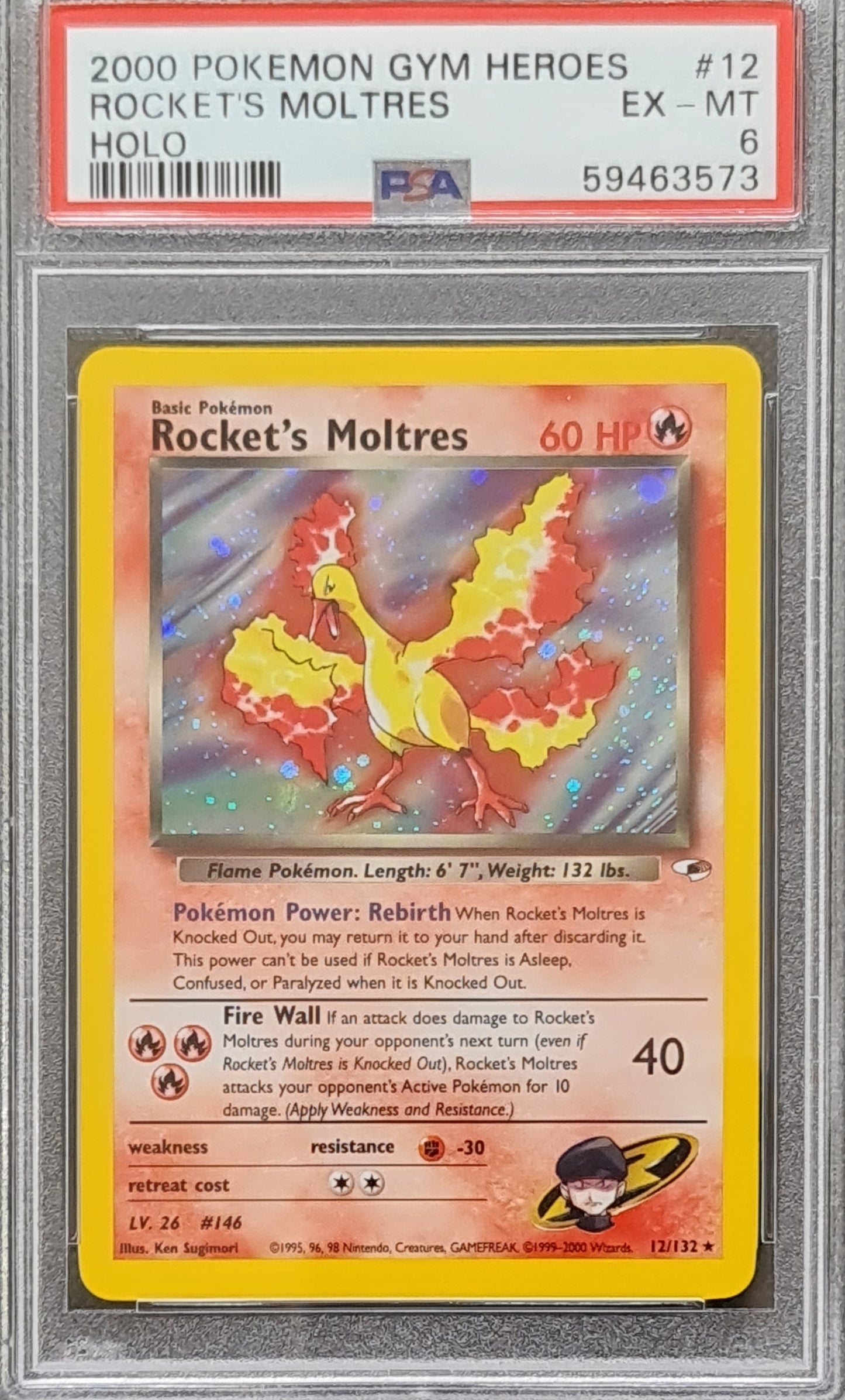 Rocket's Moltres 12/132 Gym Heroes PSA 6