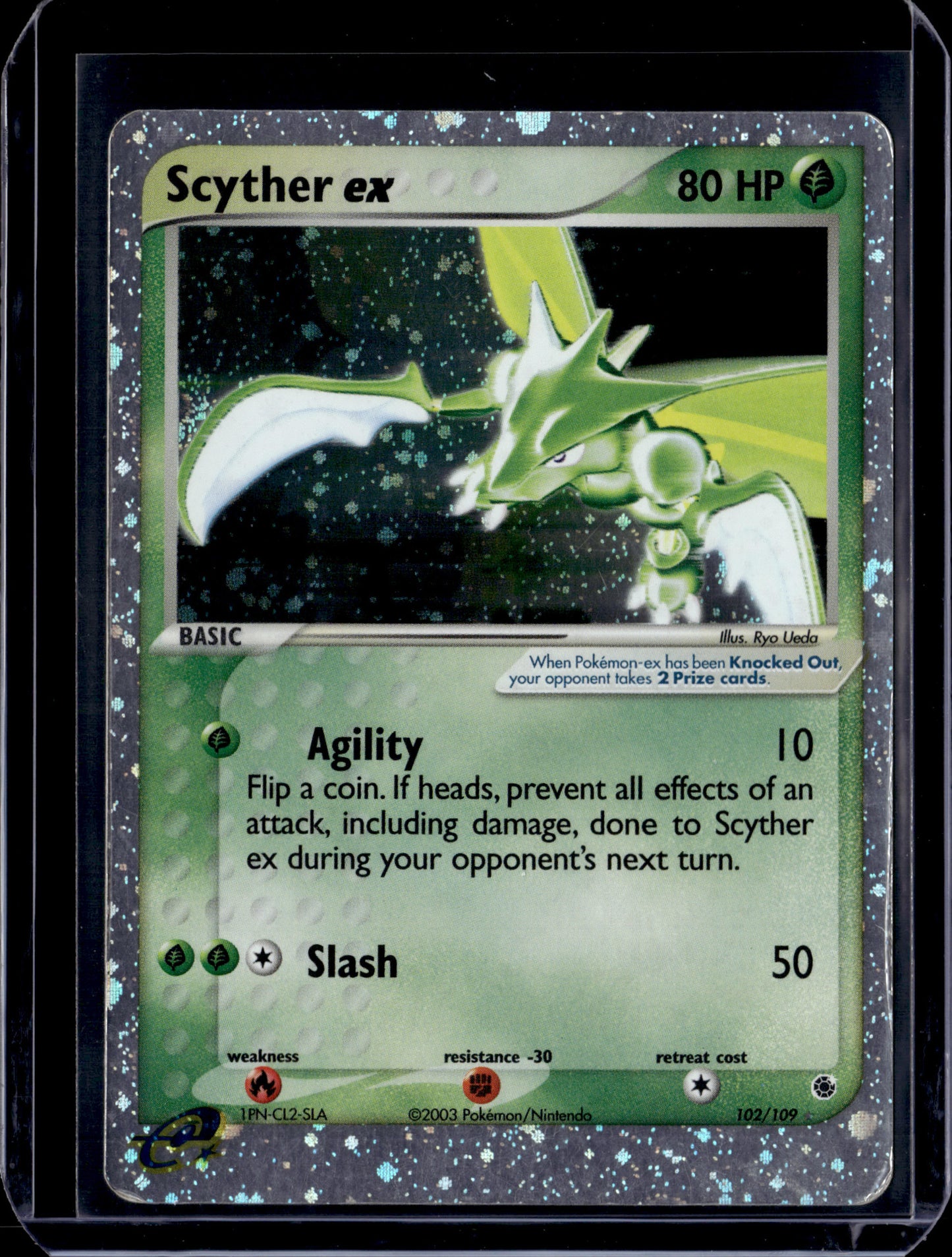 Scyther ex Ruby and Sapphire #102/109 Holofoil Pokémon Card (front)
