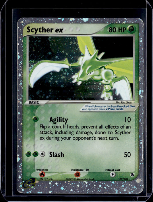 Scyther ex Ruby and Sapphire #102/109 Holofoil Pokémon Card (front)
