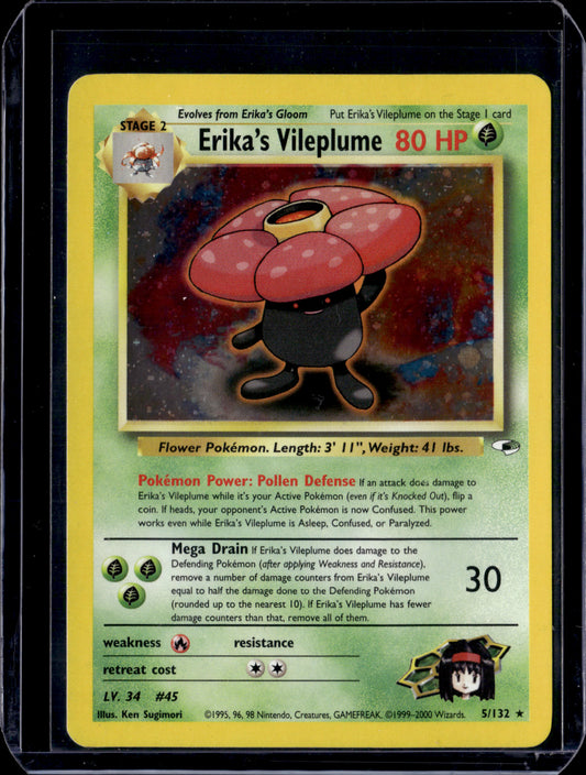 Erika's Vileplume Gym Heroes #005/132 Unlimited Holofoil Pokémon Card (front)