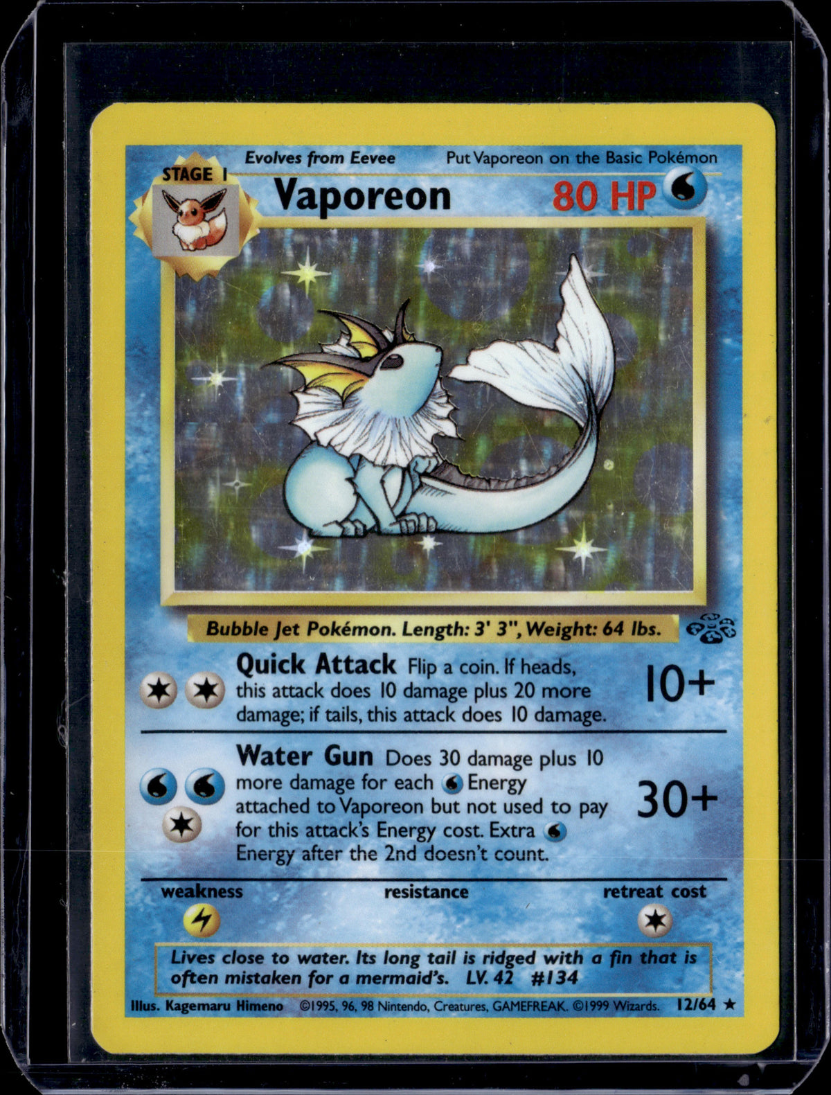 Vaporeon (12) Jungle #12/64 Unlimited Holofoil Pokémon Card (front)