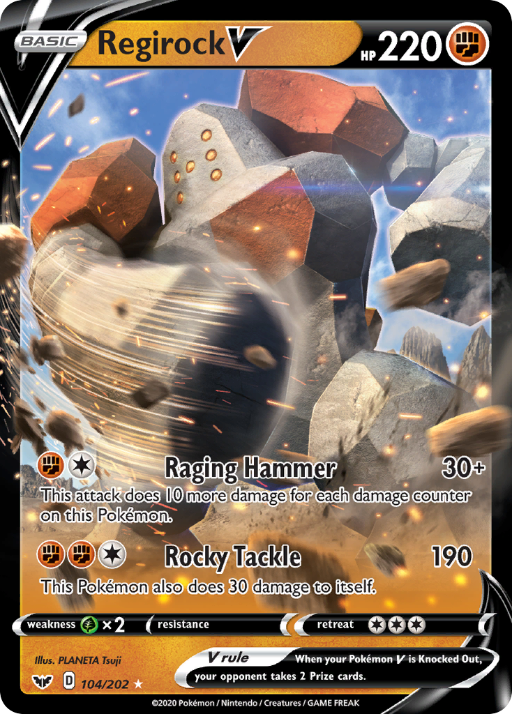 Regirock V 104/202 Rare Holo V Sword & Shield