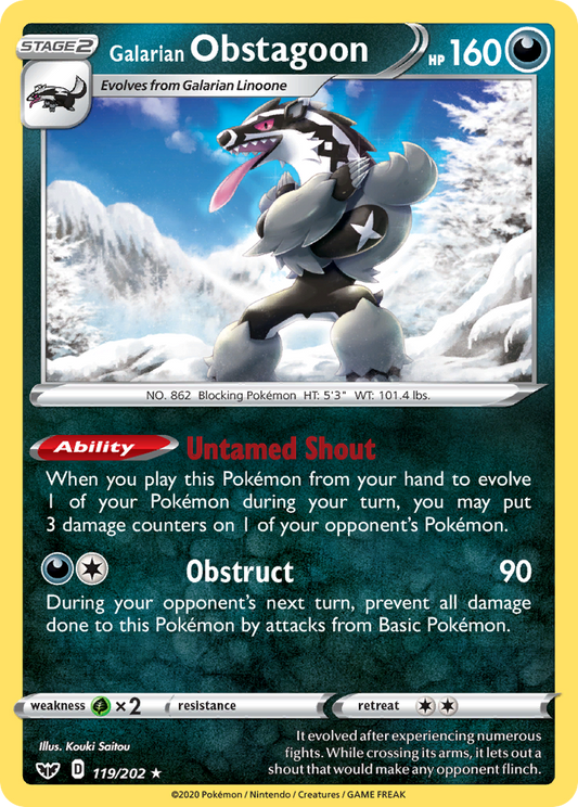 Galarian Obstagoon 119/202 Rare Holo Sword & Shield