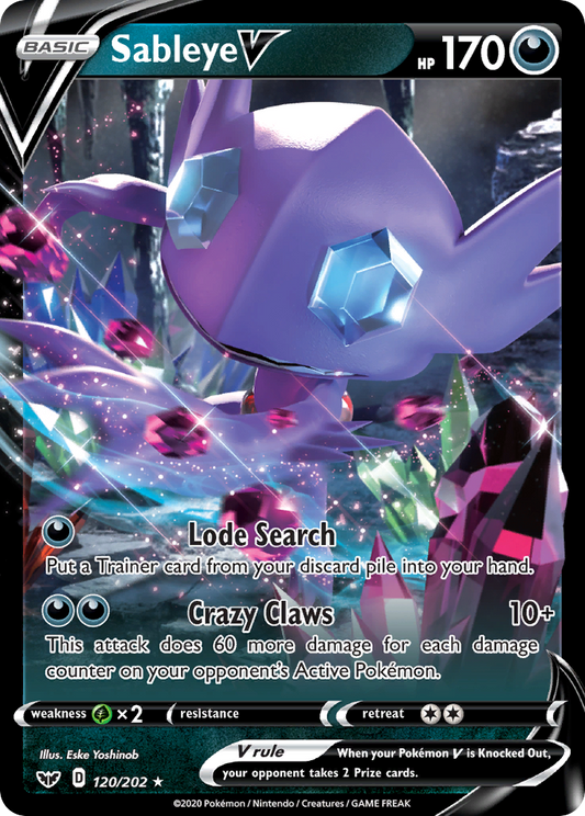 Sableye V 120/202 Rare Holo V Sword & Shield