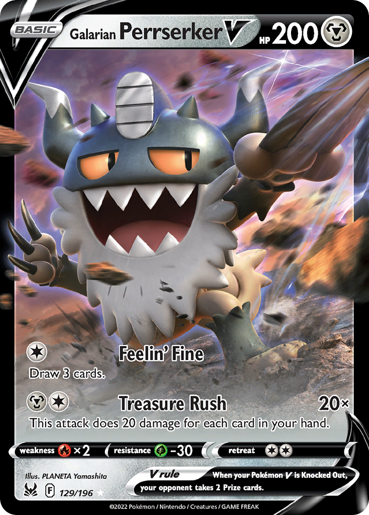 Galarian Perrserker V 129/196 Rare Holo V Lost Origin