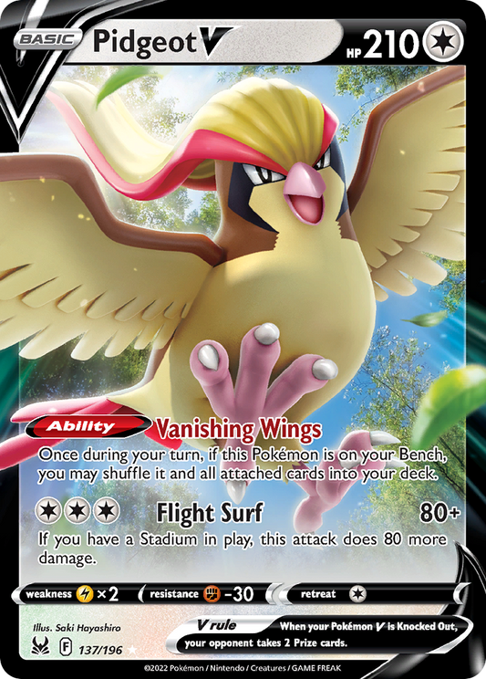 Pidgeot V 137/196 Rare Holo V Lost Origin