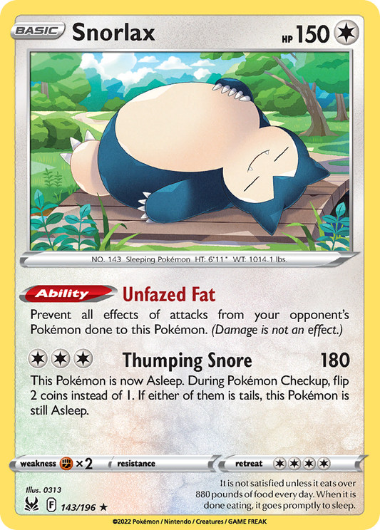 Snorlax 143/196 Rare Holo Lost Origin