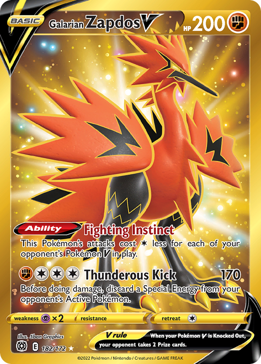 Galarian Zapdos V 182/172 Rare Secret Brilliant Stars