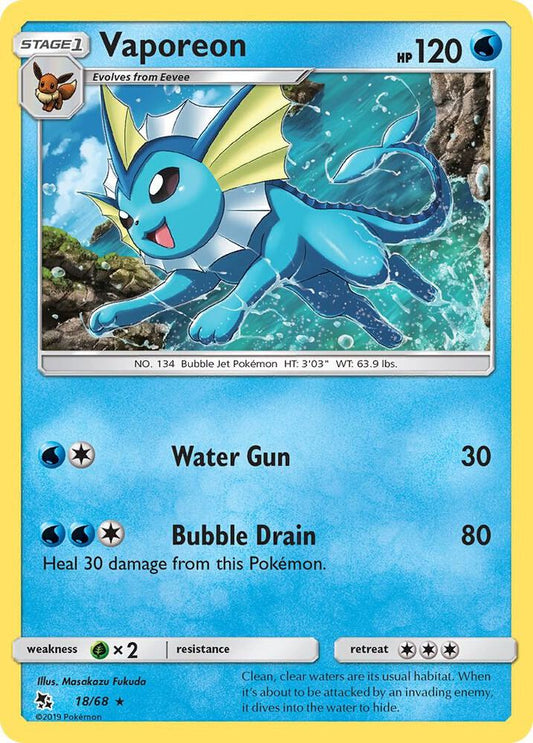 Vaporeon 18/68 Holo Rare Hidden Fates Pokémon card