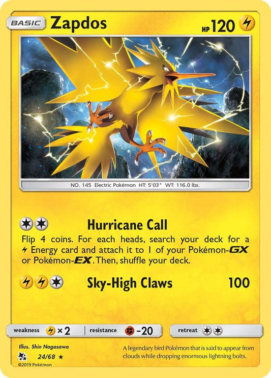 Zapdos 24/68 Holo Rare Hidden Fates Pokémon card