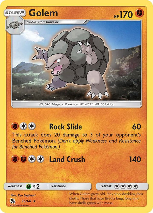 Golem 35/68 Rare Hidden Fates Pokémon card