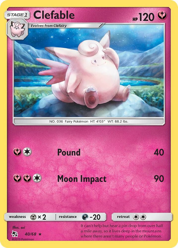 Clefable 40/68 Rare Hidden Fates Pokémon card