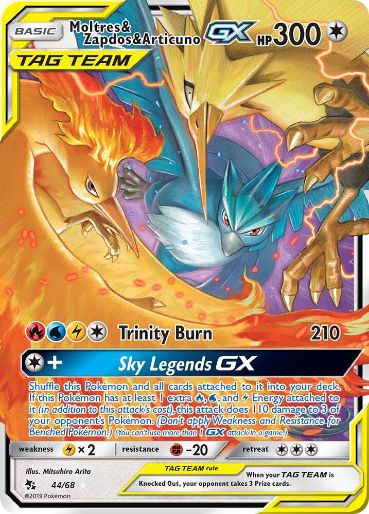 Moltres & Zapdos & Articuno GX 44/68 Ultra Rare Hidden Fates Pokémon card