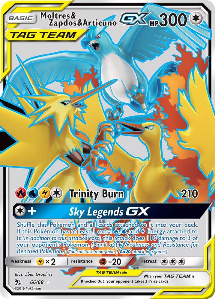 Moltres & Zapdos & Articuno GX (Full Art) 66/68 Ultra Rare Hidden Fates Pokémon card