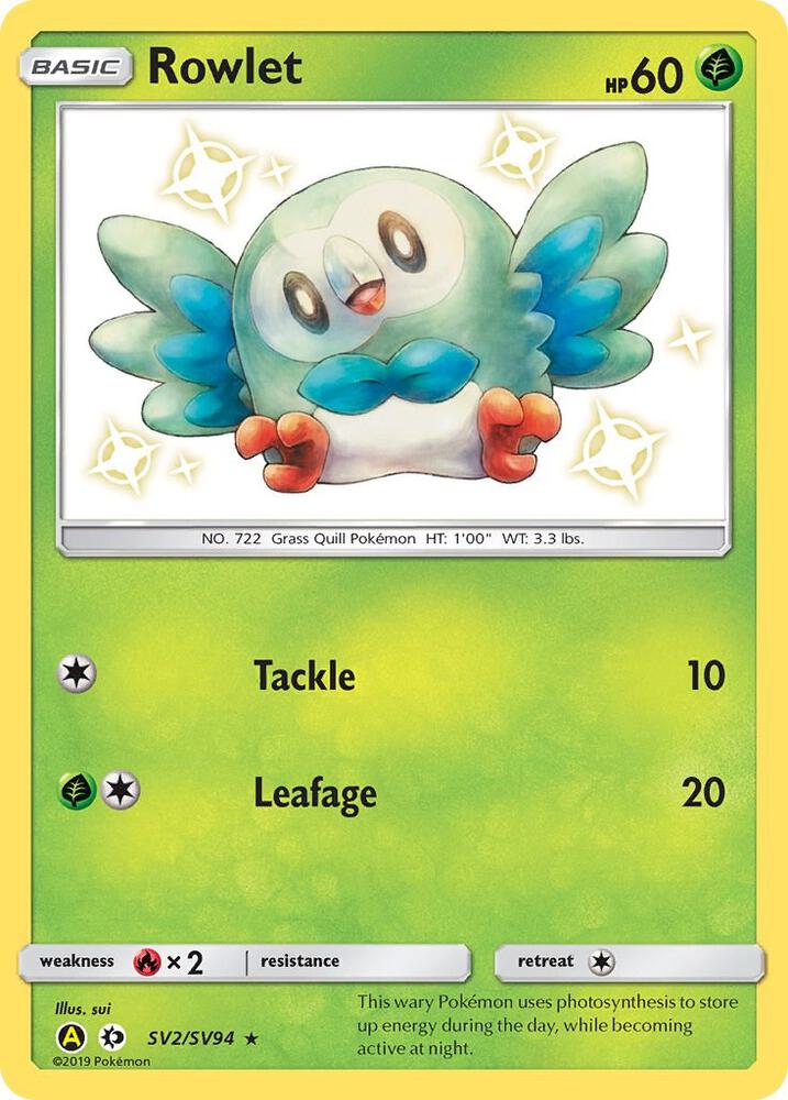 Rowlet SV2/SV94 Shiny Holo Rare Shiny Vault Pokémon card