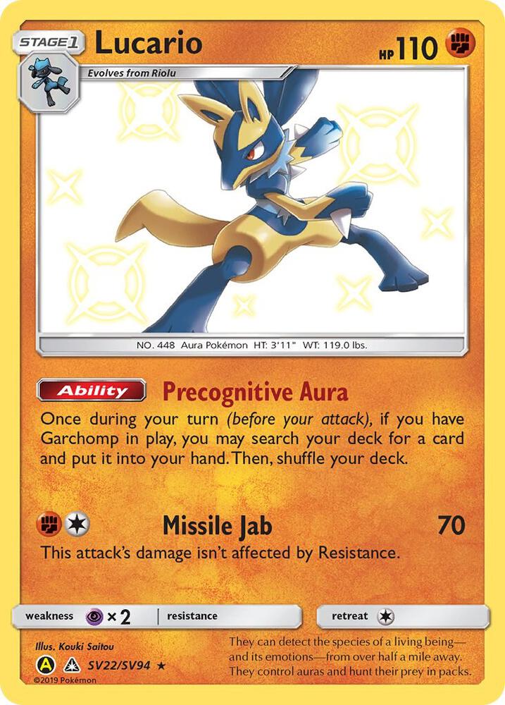 Lucario SV22/SV94 Shiny Holo Rare Shiny Vault Pokémon card