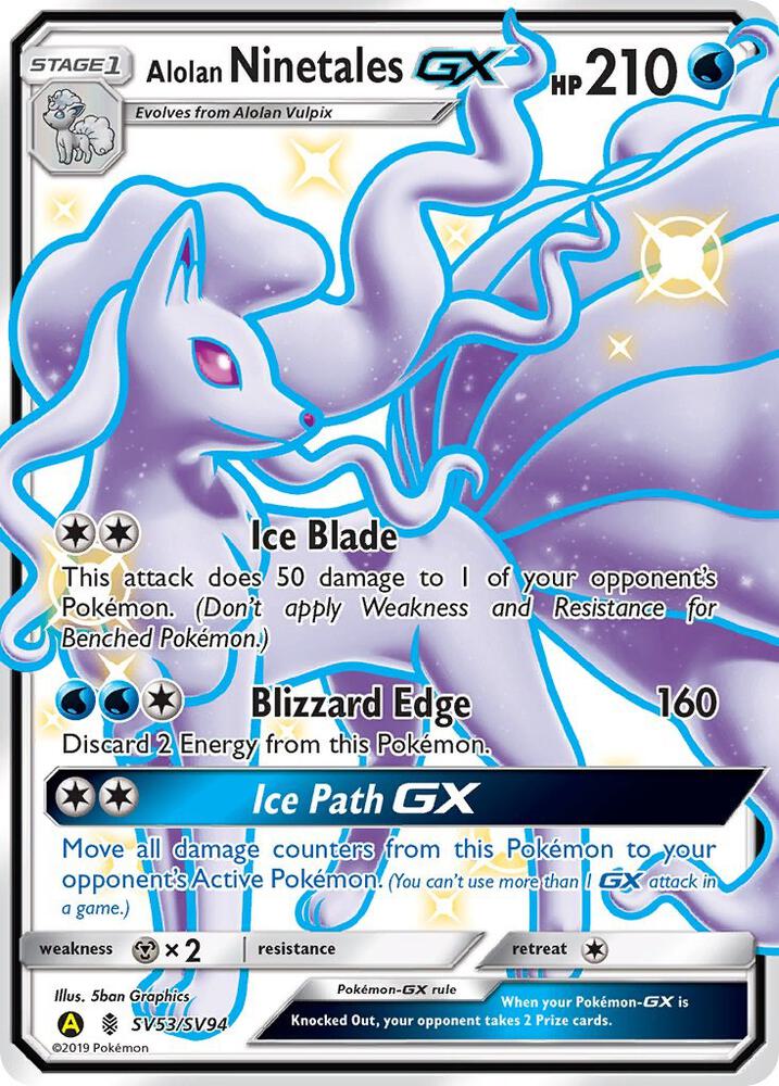 Alolan Ninetales GX - SV53/SV94 Shiny Holo Rare Hidden Fates: Shiny Vault